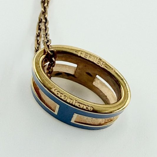 HERMES-深藍色琺瑯金邊POP H 項鍊-6