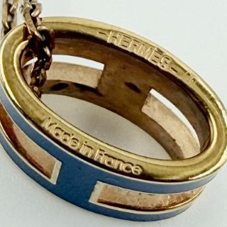 HERMES-深藍色琺瑯金邊POP H 項鍊-11