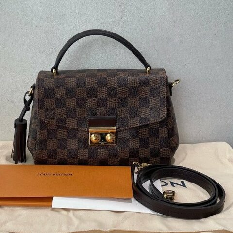 芯片款 路易威登/Louis Vuitton CROISETTE 棕棋盤格流蘇郵差包