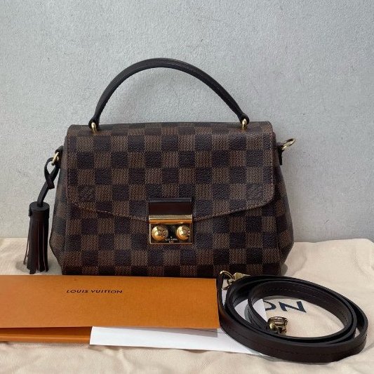 芯片款 路易威登/Louis Vuitton CROISETTE 棕棋盤格流蘇郵差包-6
