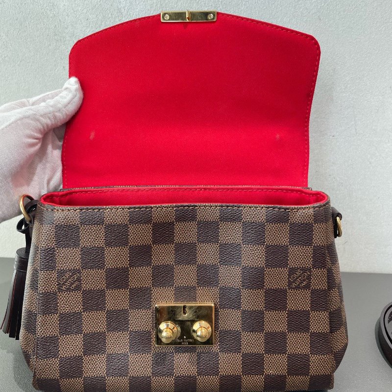 芯片款 路易威登/Louis Vuitton CROISETTE 棕棋盤格流蘇郵差包-9