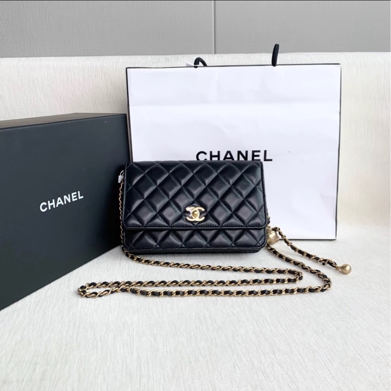 經典搶手❤️‍🔥Chanel香奈兒黑金金球調解扣Woc鏈條包單肩斜挎包-7