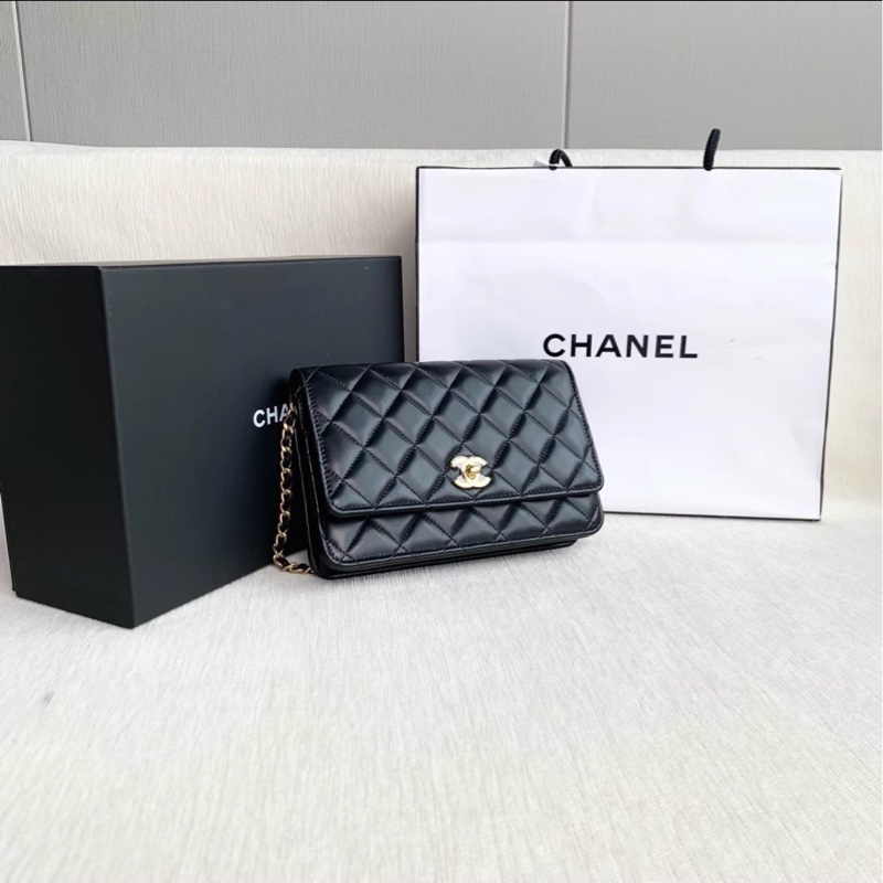 經典搶手❤️‍🔥Chanel香奈兒黑金金球調解扣Woc鏈條包單肩斜挎包-9