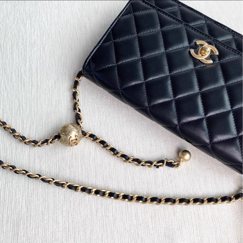經典搶手❤️‍🔥Chanel香奈兒黑金金球調解扣Woc鏈條包單肩斜挎包-13