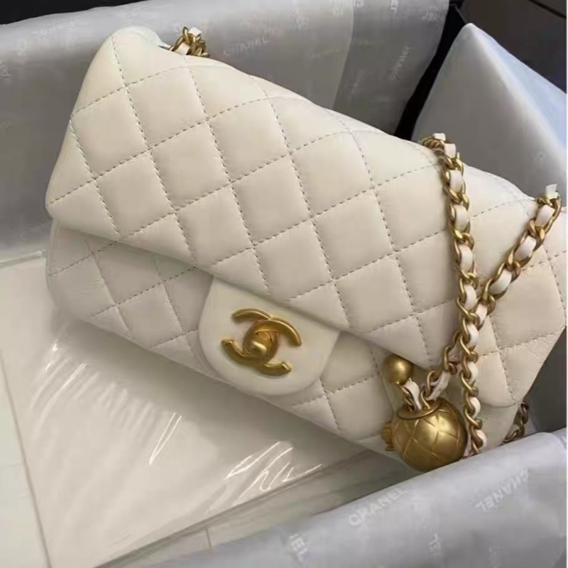 美哭🥹白雪公主風😍Chanel香奈兒白金金球調解扣cf大mini單肩斜挎包-6