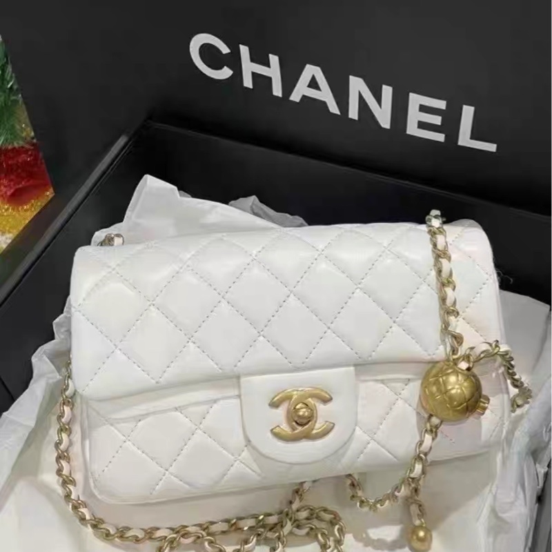 美哭🥹白雪公主風😍Chanel香奈兒白金金球調解扣cf大mini單肩斜挎包-7