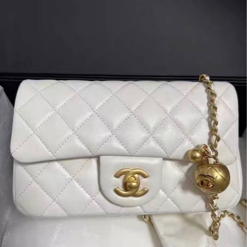 美哭🥹白雪公主風😍Chanel香奈兒白金金球調解扣cf大mini單肩斜挎包-8