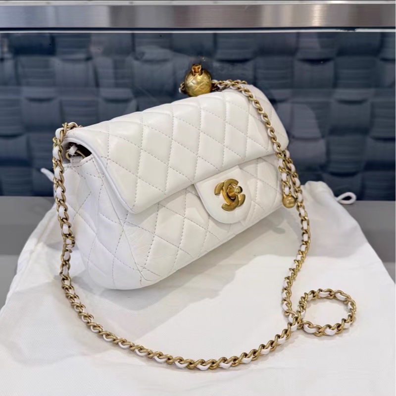 美哭🥹白雪公主風😍Chanel香奈兒白金金球調解扣cf大mini單肩斜挎包-9