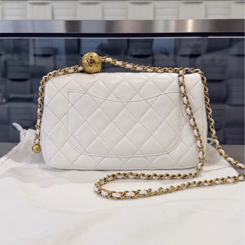 美哭🥹白雪公主風😍Chanel香奈兒白金金球調解扣cf大mini單肩斜挎包-10