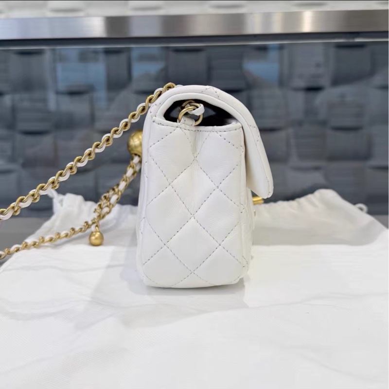 美哭🥹白雪公主風😍Chanel香奈兒白金金球調解扣cf大mini單肩斜挎包-11