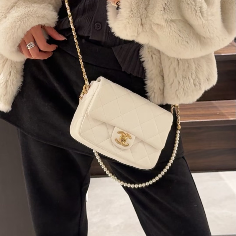 仙氣爆表💯99新✨Chanel香奈兒白金21k珍珠調解扣方胖子單肩斜挎包-0