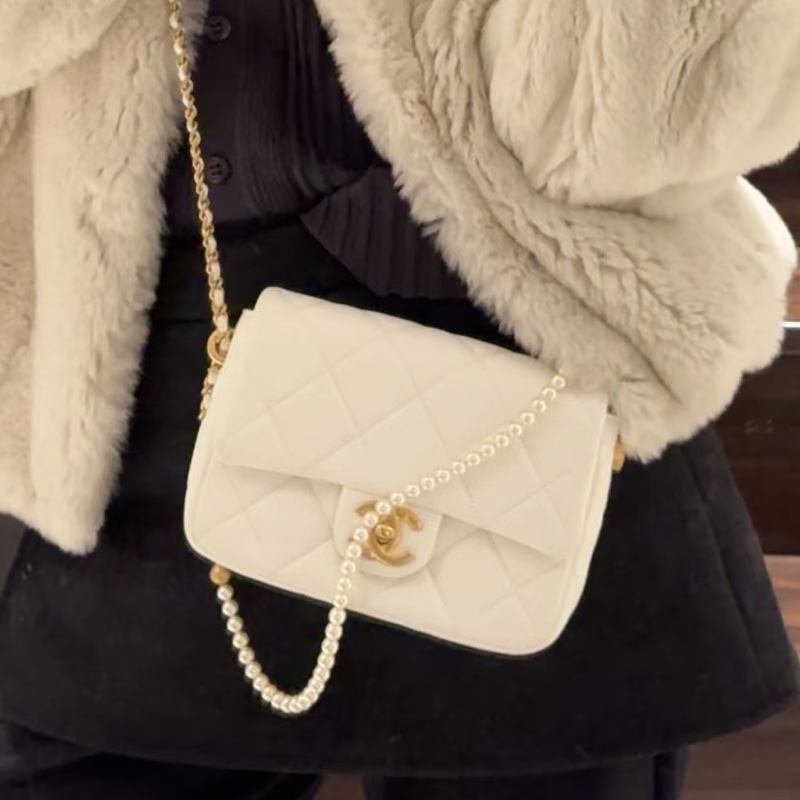 仙氣爆表💯99新✨Chanel香奈兒白金21k珍珠調解扣方胖子單肩斜挎包-5