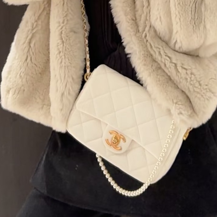 仙氣爆表💯99新✨Chanel香奈兒白金21k珍珠調解扣方胖子單肩斜挎包-7