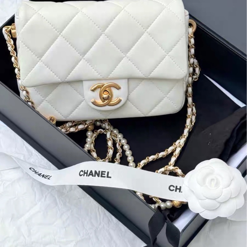 仙氣爆表💯99新✨Chanel香奈兒白金21k珍珠調解扣方胖子單肩斜挎包-11