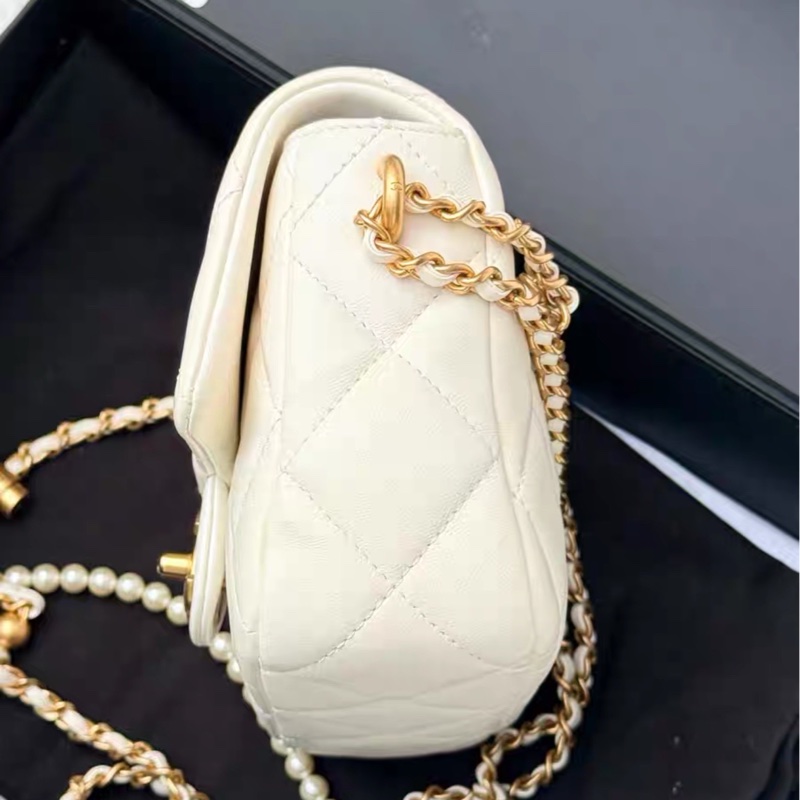 仙氣爆表💯99新✨Chanel香奈兒白金21k珍珠調解扣方胖子單肩斜挎包-12