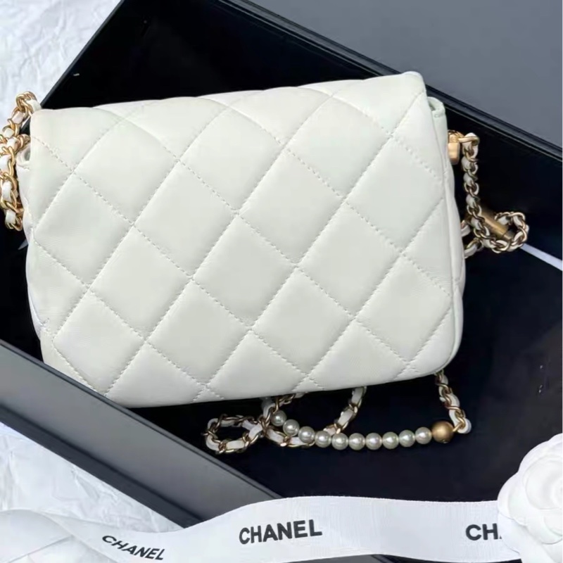 仙氣爆表💯99新✨Chanel香奈兒白金21k珍珠調解扣方胖子單肩斜挎包-13