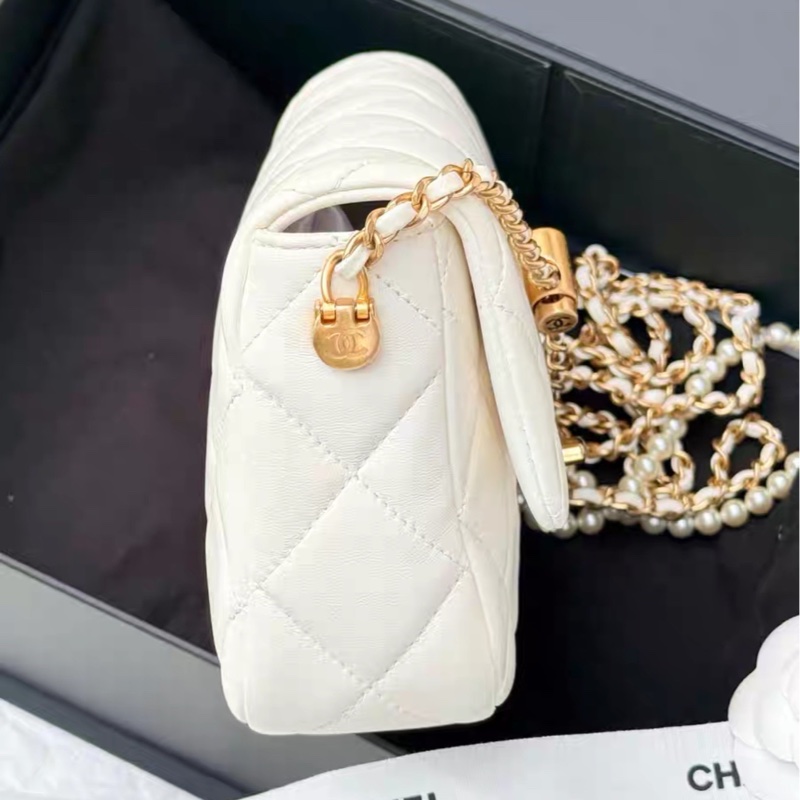 仙氣爆表💯99新✨Chanel香奈兒白金21k珍珠調解扣方胖子單肩斜挎包-14
