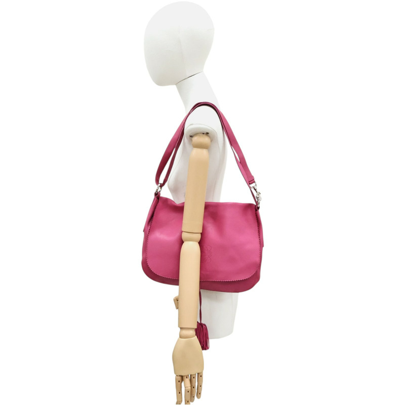 粉色羊皮 流蘇 肩背包【LOEWE 羅威】-6