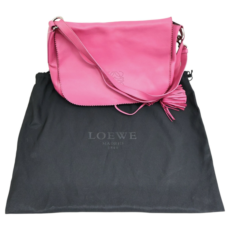 粉色羊皮 流蘇 肩背包【LOEWE 羅威】-7