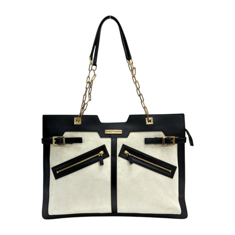 白/黑色 麂皮 牛皮 手提包【GUCCI 古馳】 001 4106-0