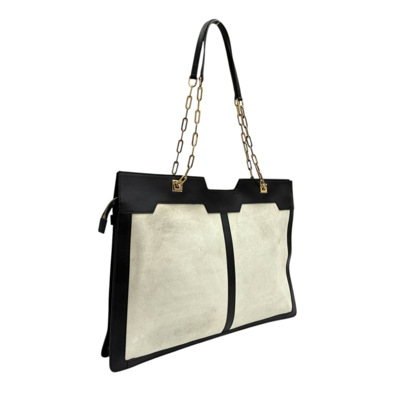 白/黑色 麂皮 牛皮 手提包【GUCCI 古馳】 001 4106-1