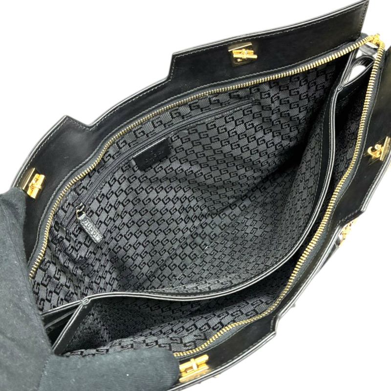 白/黑色 麂皮 牛皮 手提包【GUCCI 古馳】 001 4106-2