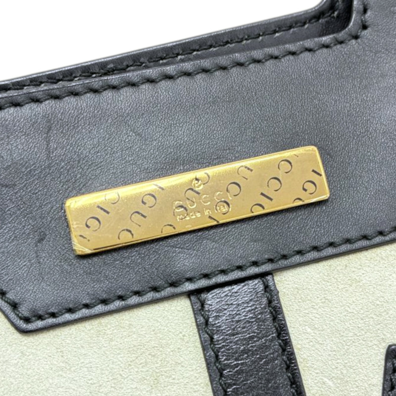 白/黑色 麂皮 牛皮 手提包【GUCCI 古馳】 001 4106-3