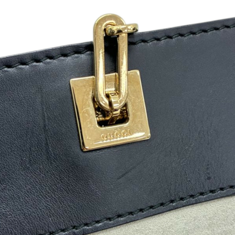 白/黑色 麂皮 牛皮 手提包【GUCCI 古馳】 001 4106-6