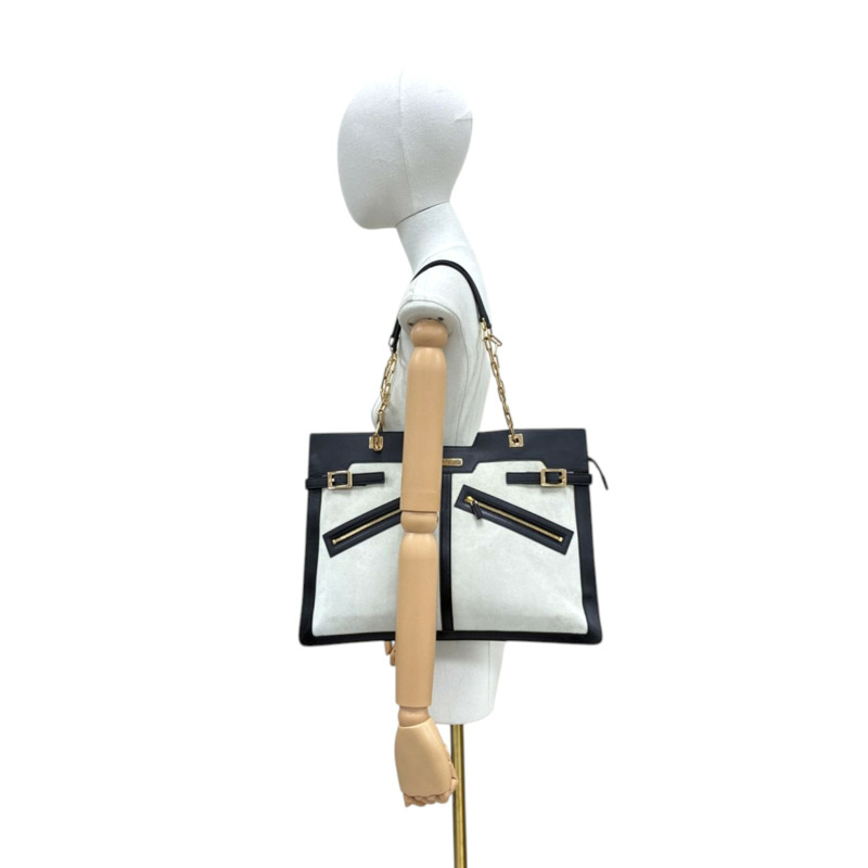 白/黑色 麂皮 牛皮 手提包【GUCCI 古馳】 001 4106-8