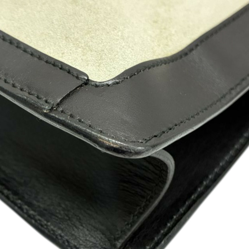 白/黑色 麂皮 牛皮 手提包【GUCCI 古馳】 001 4106-9