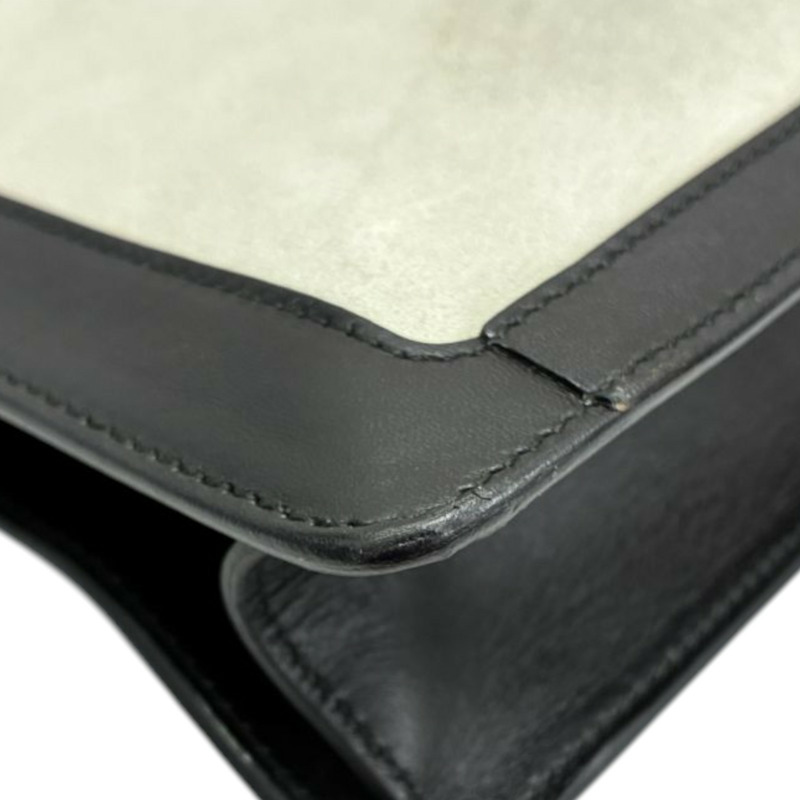 白/黑色 麂皮 牛皮 手提包【GUCCI 古馳】 001 4106-12