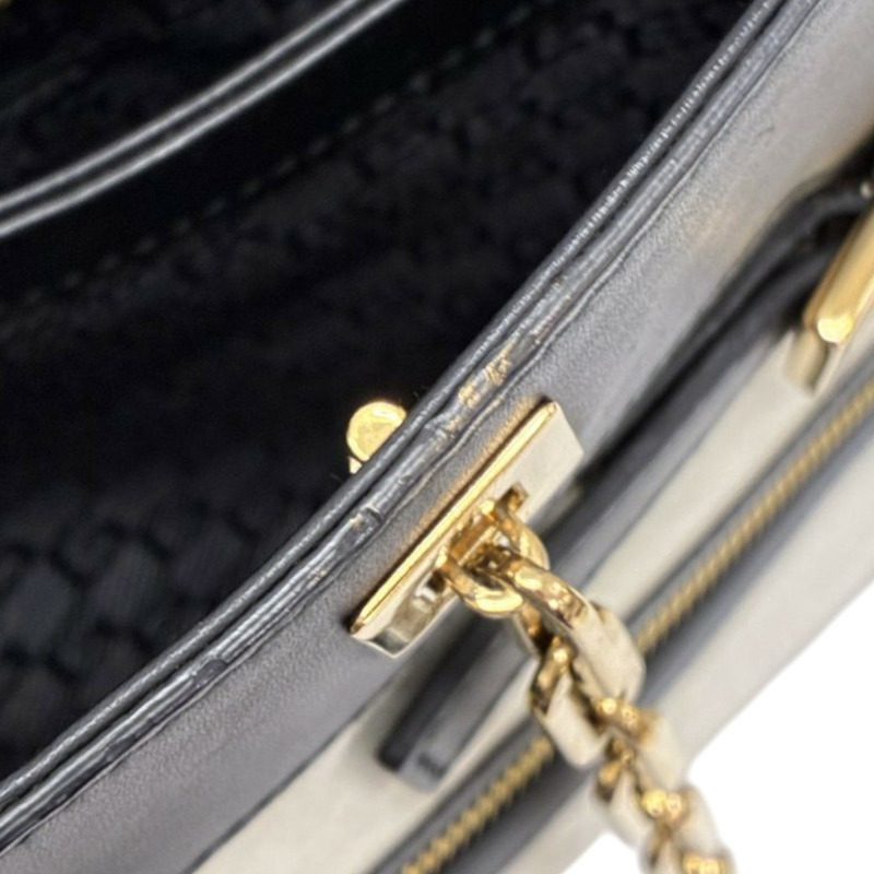 白/黑色 麂皮 牛皮 手提包【GUCCI 古馳】 001 4106-14