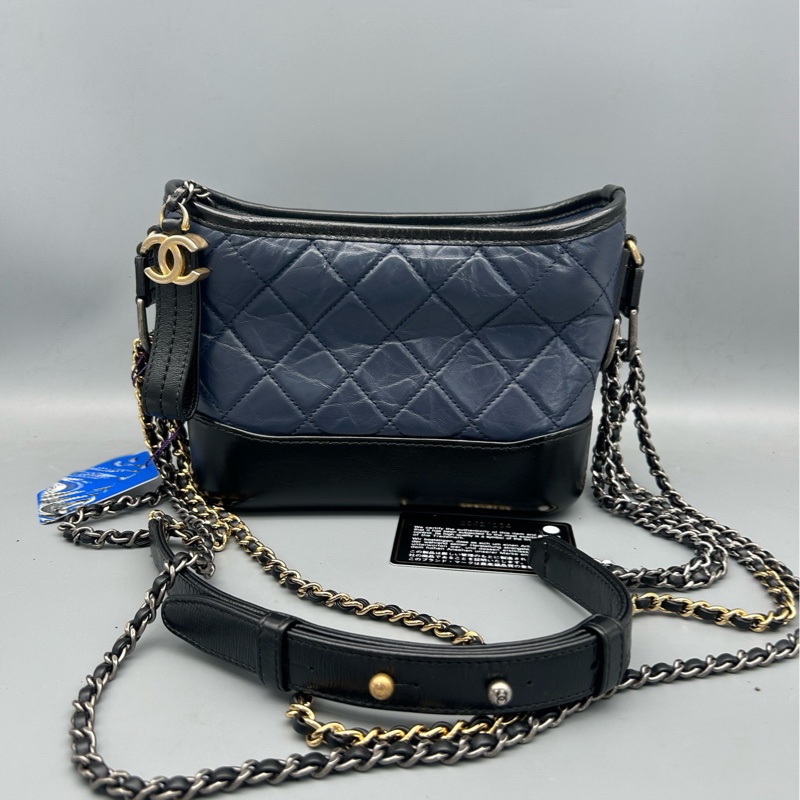Chanel香奈兒流浪包小號 藍黑拼色 經典菱格紋牛皮  98新 尺寸20×8×16cm 26開-1