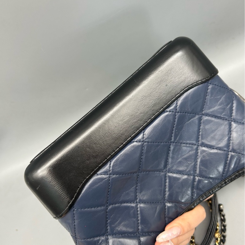 Chanel香奈兒流浪包小號 藍黑拼色 經典菱格紋牛皮  98新 尺寸20×8×16cm 26開-3