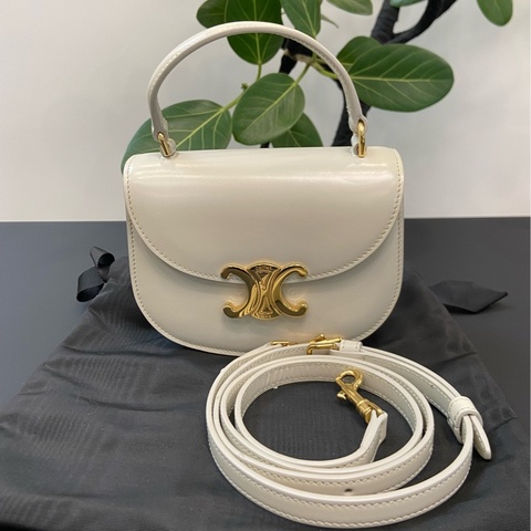 98新 CELINE賽琳 mini Besace系列白金手柄馬鞍包 俏皮又可愛