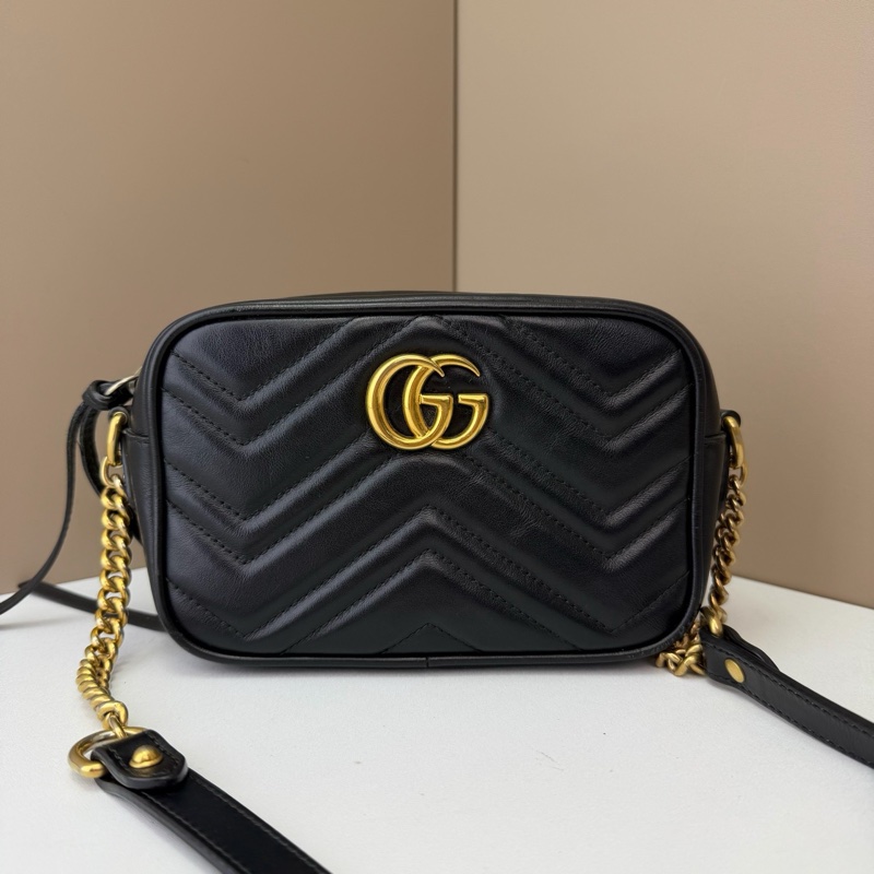 Gucci 古馳馬蒙相機包黑金mini-0