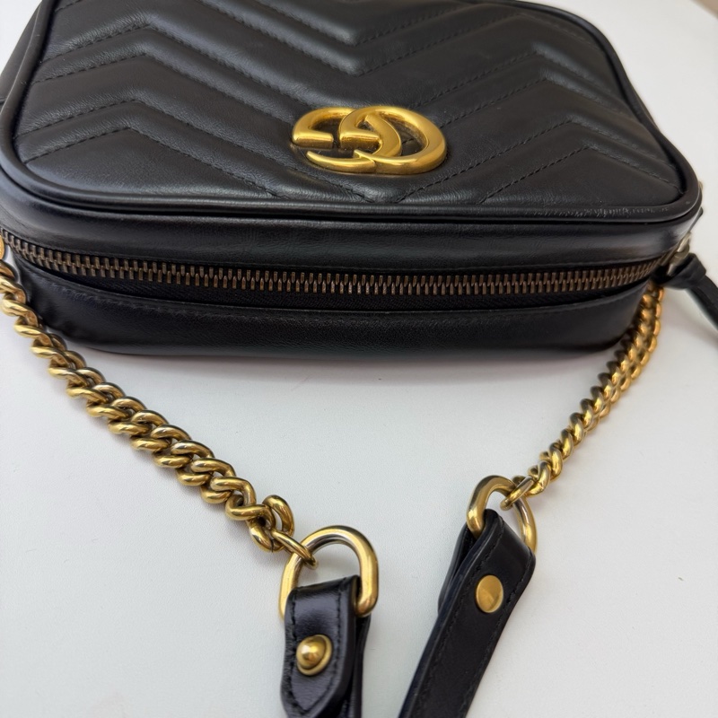 Gucci 古馳馬蒙相機包黑金mini-6