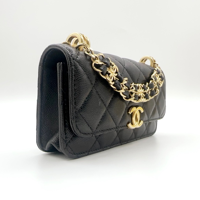 Chanel 香奈兒22k黑金woc手機包-3