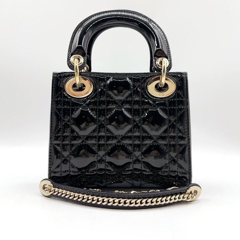 Dior黑金漆皮三格戴妃-1