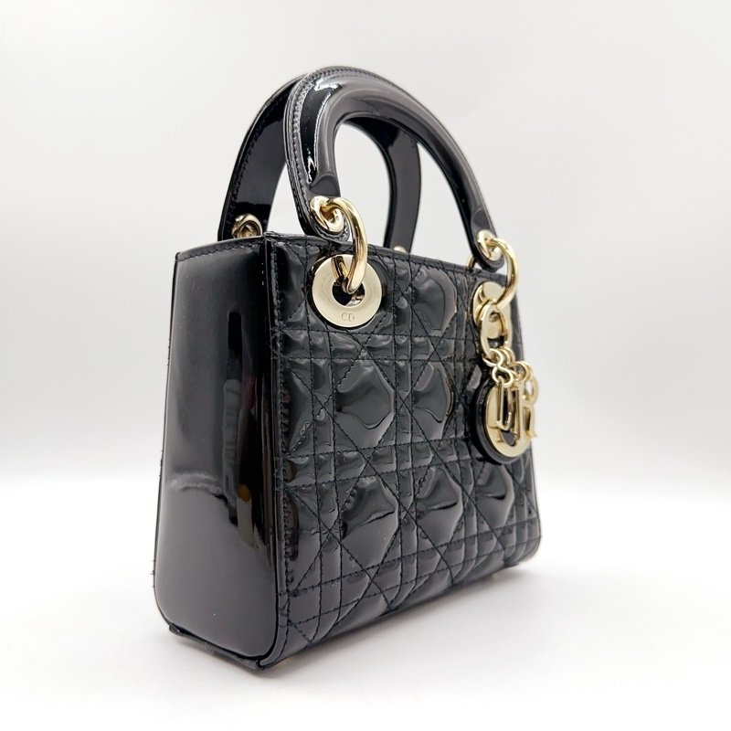 Dior黑金漆皮三格戴妃-2