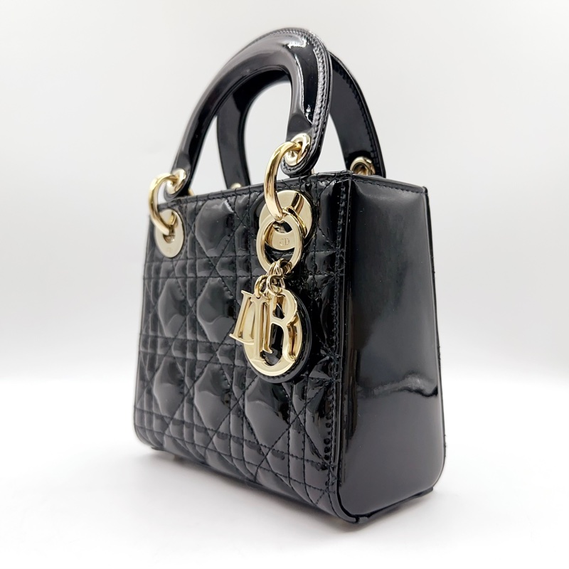 Dior黑金漆皮三格戴妃-3