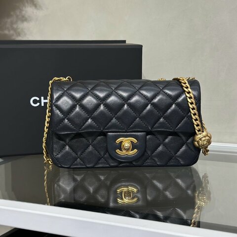 CHANEL 山茶花調節釦羊皮口蓋包 CF20 - 黑金