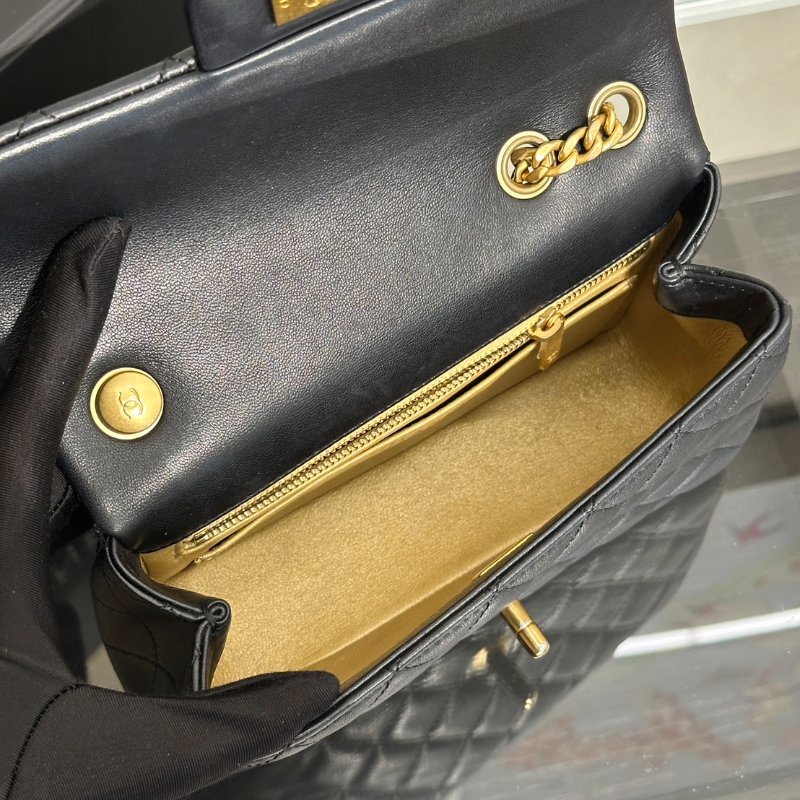 CHANEL 山茶花調節釦羊皮口蓋包 CF20 - 黑金-4