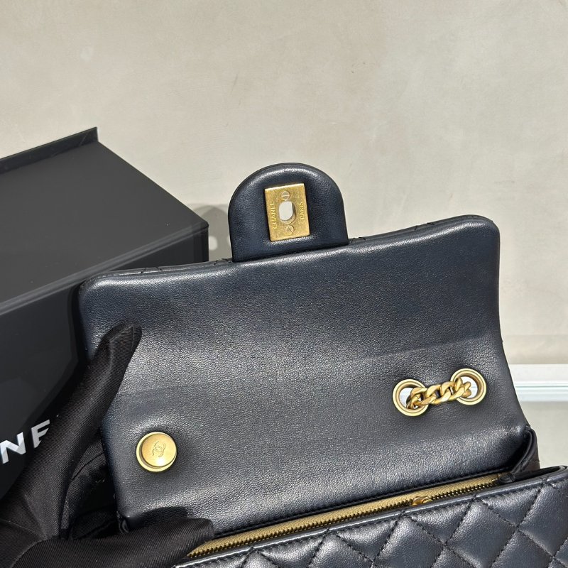 CHANEL 山茶花調節釦羊皮口蓋包 CF20 - 黑金-5