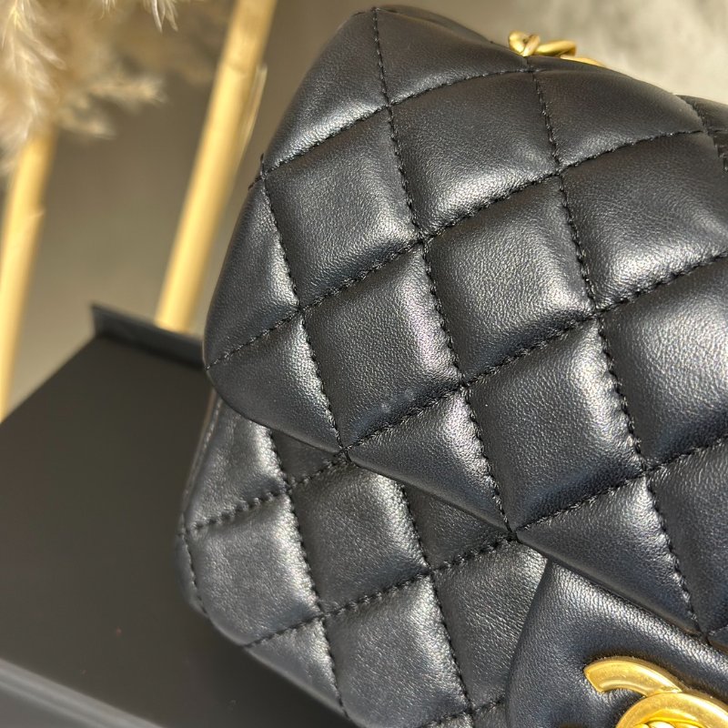 CHANEL 山茶花調節釦羊皮口蓋包 CF20 - 黑金-7