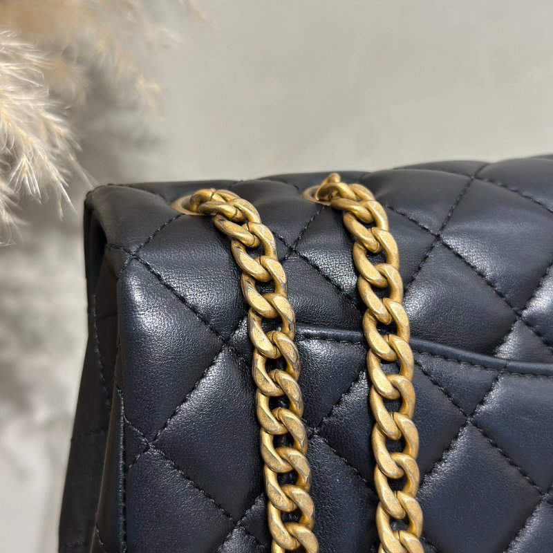 CHANEL 山茶花調節釦羊皮口蓋包 CF20 - 黑金-10