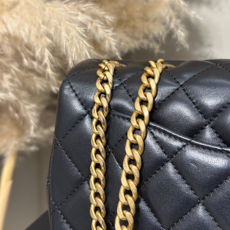 CHANEL 山茶花調節釦羊皮口蓋包 CF20 - 黑金-11