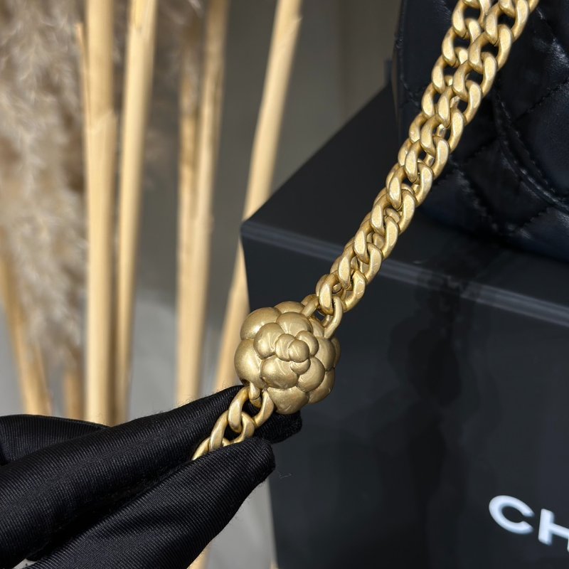 CHANEL 山茶花調節釦羊皮口蓋包 CF20 - 黑金-12