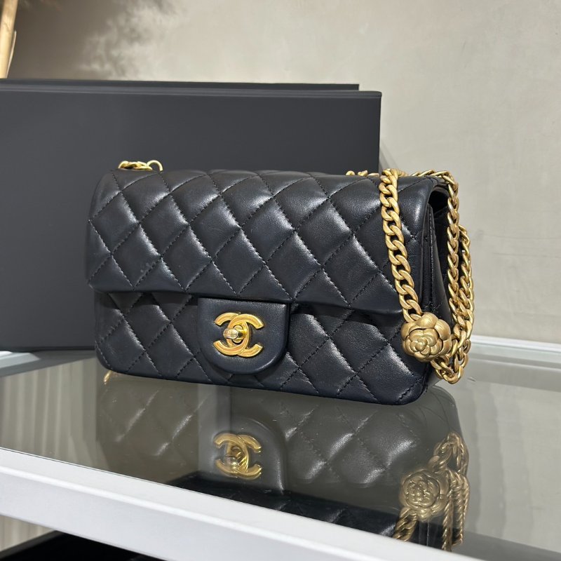 CHANEL 山茶花調節釦羊皮口蓋包 CF20 - 黑金-14