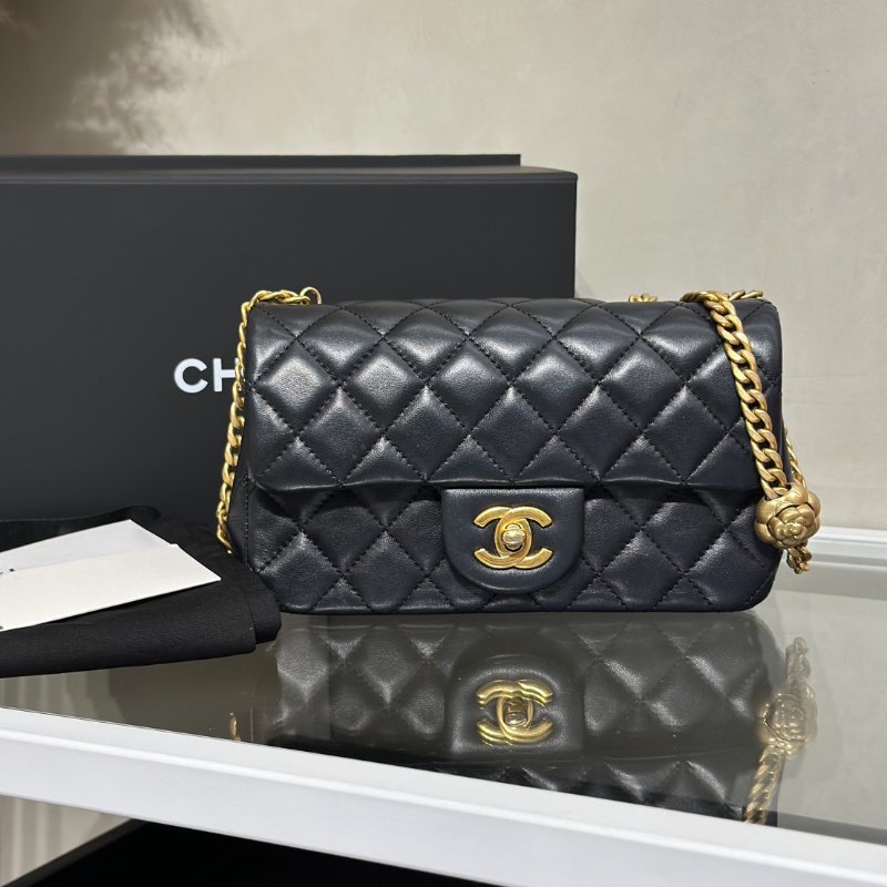 CHANEL 山茶花調節釦羊皮口蓋包 CF20 - 黑金-15